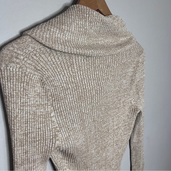 It's Our Time Cream Cowl Neck Ribbed Long Sleeve Sweater Size M - Picture 4 of 7